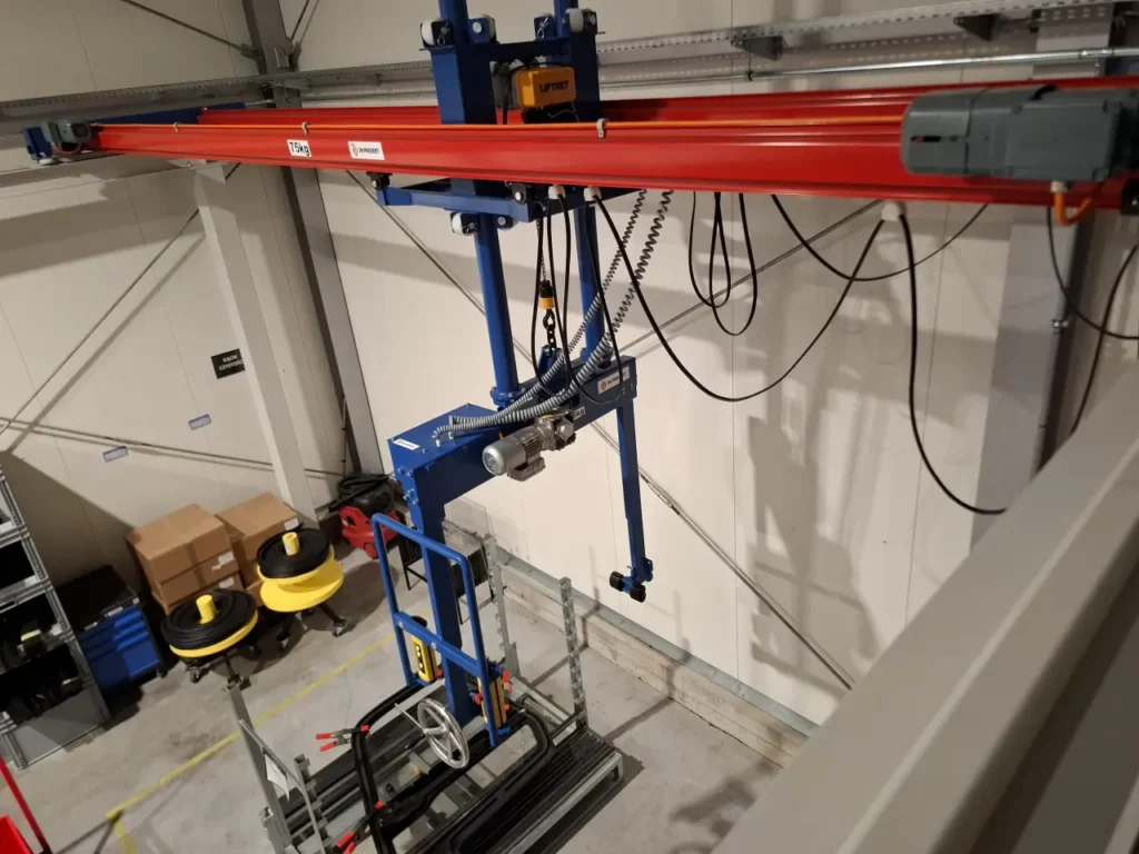 Suwnica technologiczna z manipulatorem o obrocie w dwóch osiach i prowadzeniem ładunku