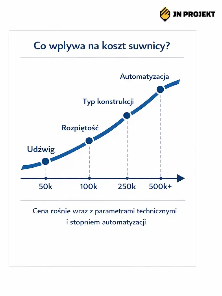 Dagram pokazujący czynniki wpływające na koszt suwnicy przemysłowej