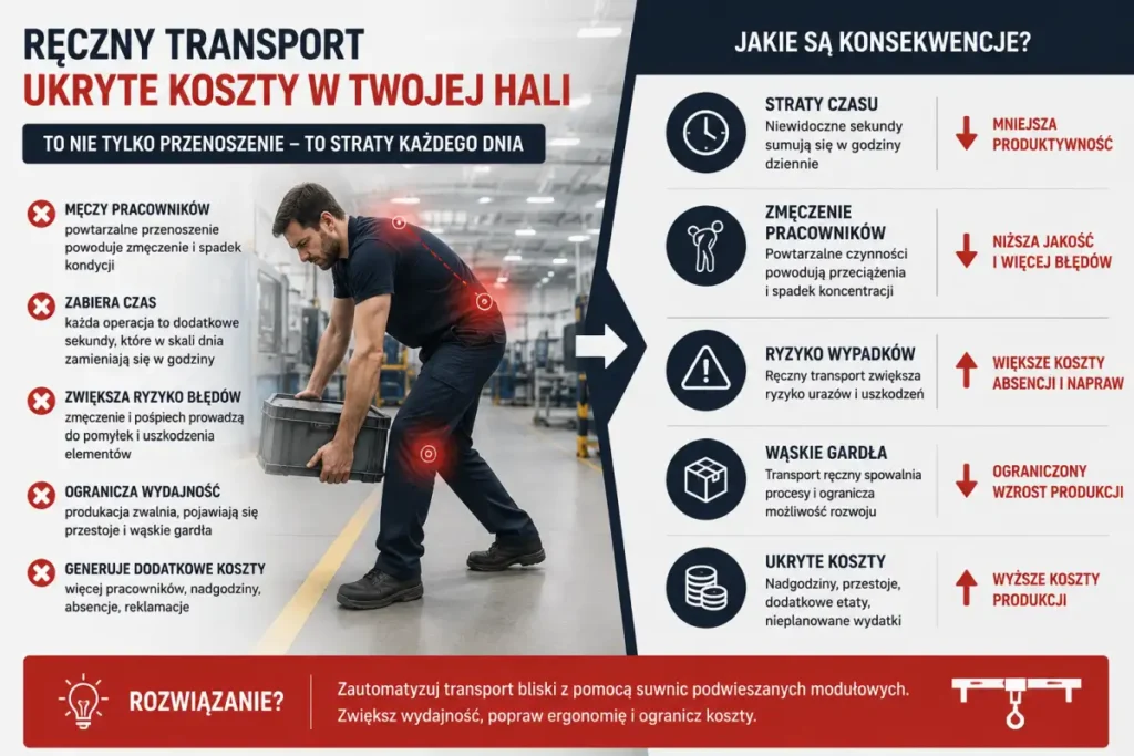 ukryte koszty ręcznego transportu w hali produkcyjnej – problemy organizacji transportu bliskiego